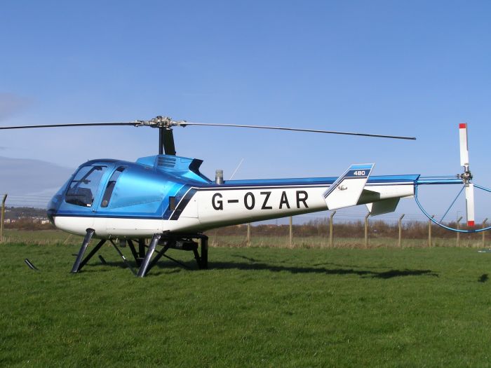 Enstrom 480, G-OZAR, parked at The Helicopter Museum