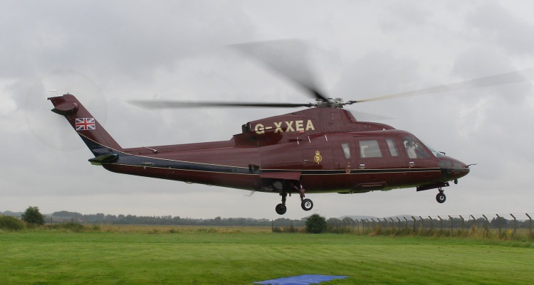 The Queen and the Duke of Edinburgh leave the Museum in Sikorsky S-76C, G-XXEA
