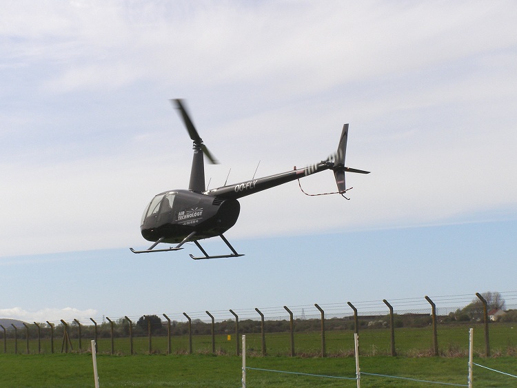 Robinson R44 Series I, OO-FLY, arrives at The Helicopter Museum on 2nd April 2011