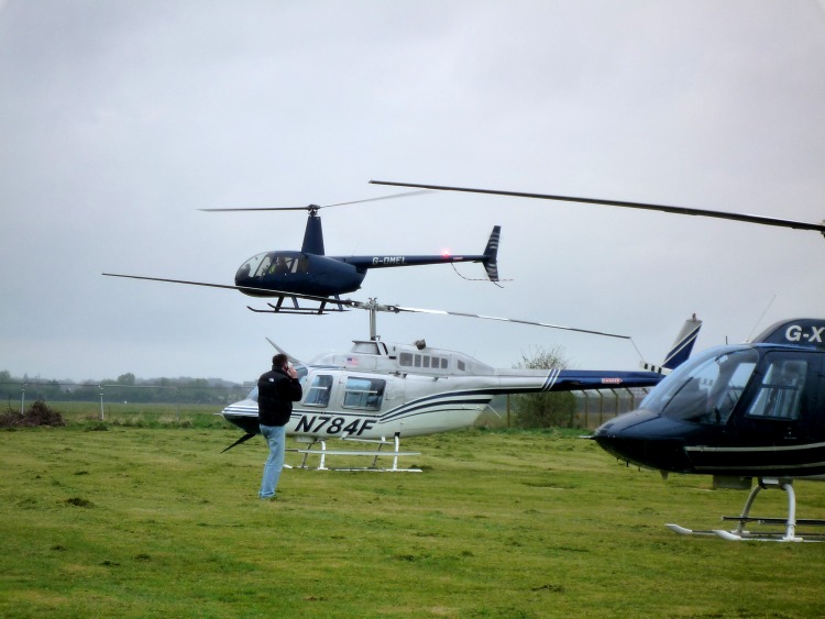 R44, G-OMEL joins Bell 206B, N784F and Bell 206B, G-XBOX