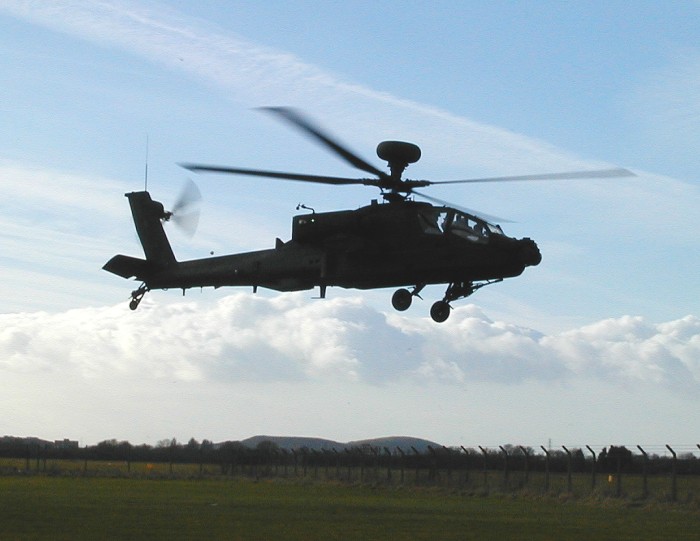 WAH-64 Apache AH1, ZJ204, leaves The Helicopter Museum