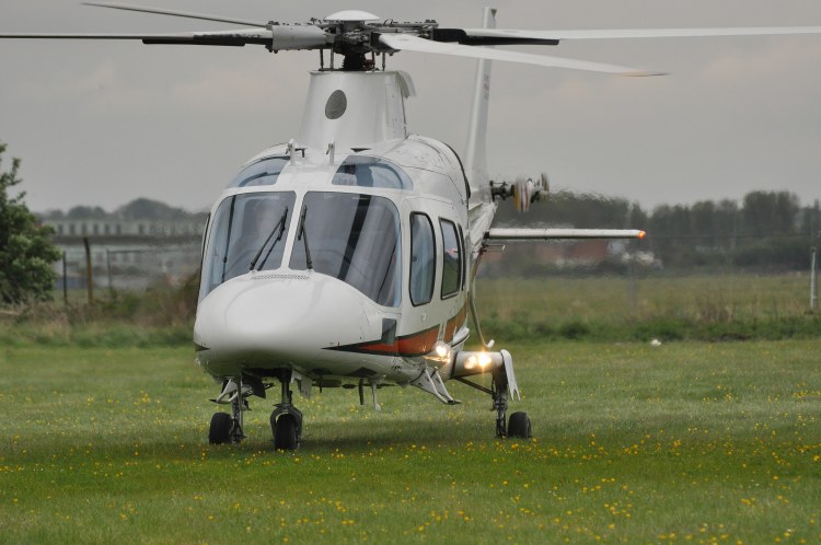 Agusta A109E Power Elite, ZR322, landing at The Museum on 8th May 2010